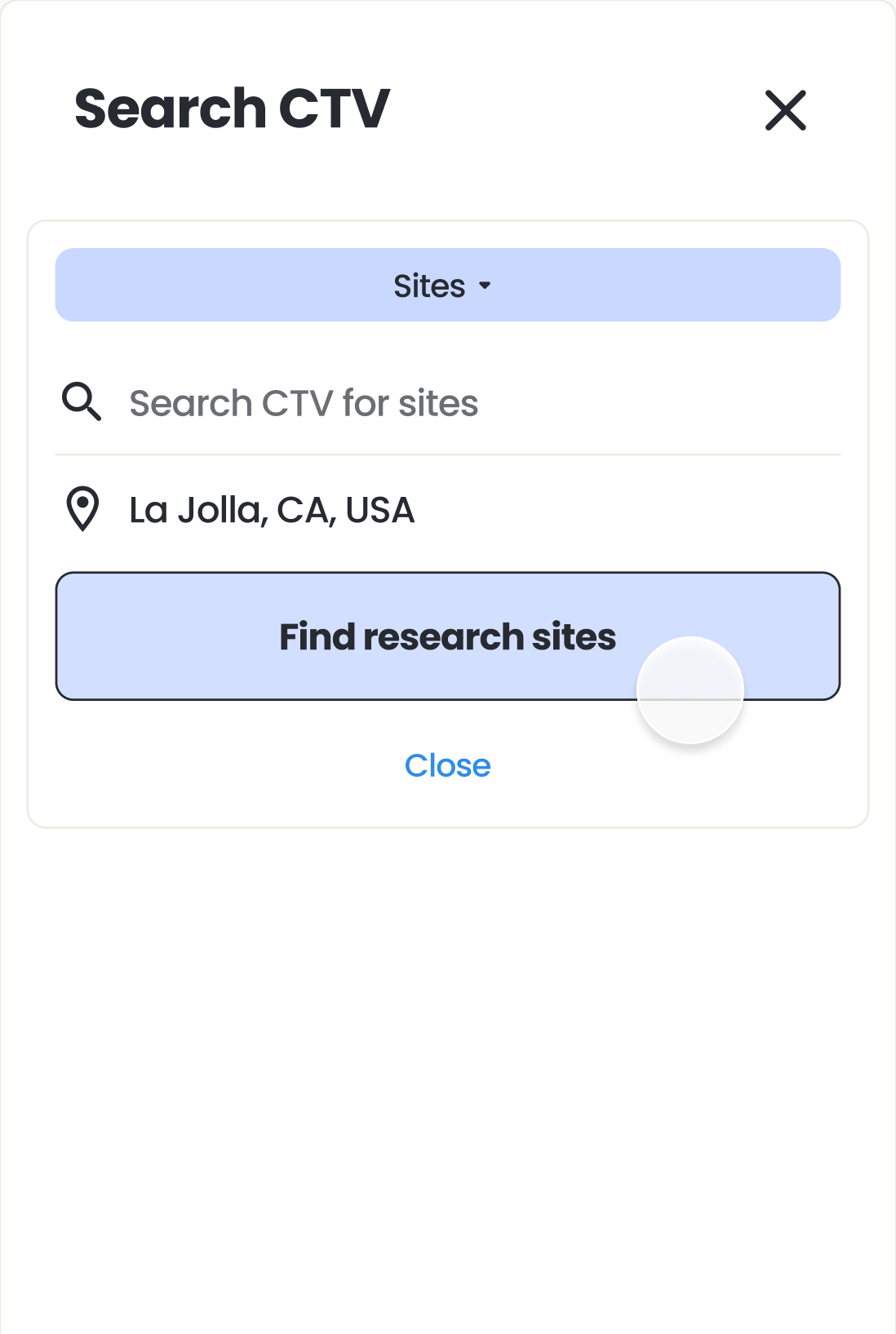 Screenshot of site search keyword input